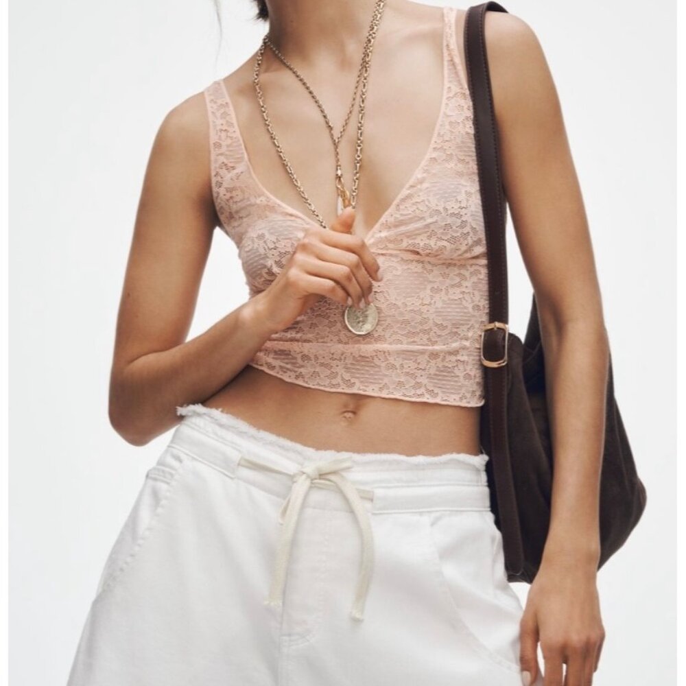 Anthropologie Blush Lace Cropped Tank Top